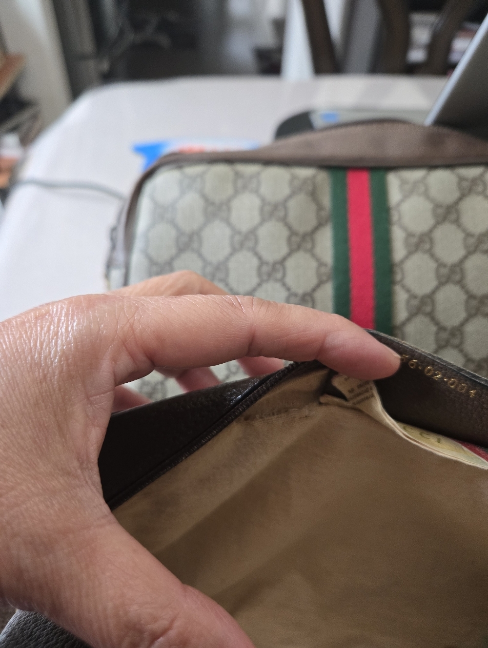 Gucci Beige GG Monogram Crossbody with Green and Red Web Stripe - Picture 9 of 12